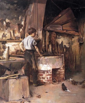  theodore art painting - The Forge aka An Apprentice Blacksmith Theodore Robinson
